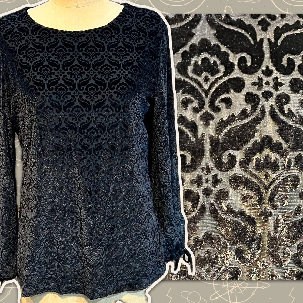 Talbots velvet burnout scroll embossed top long sleeve shirt renaissance goth